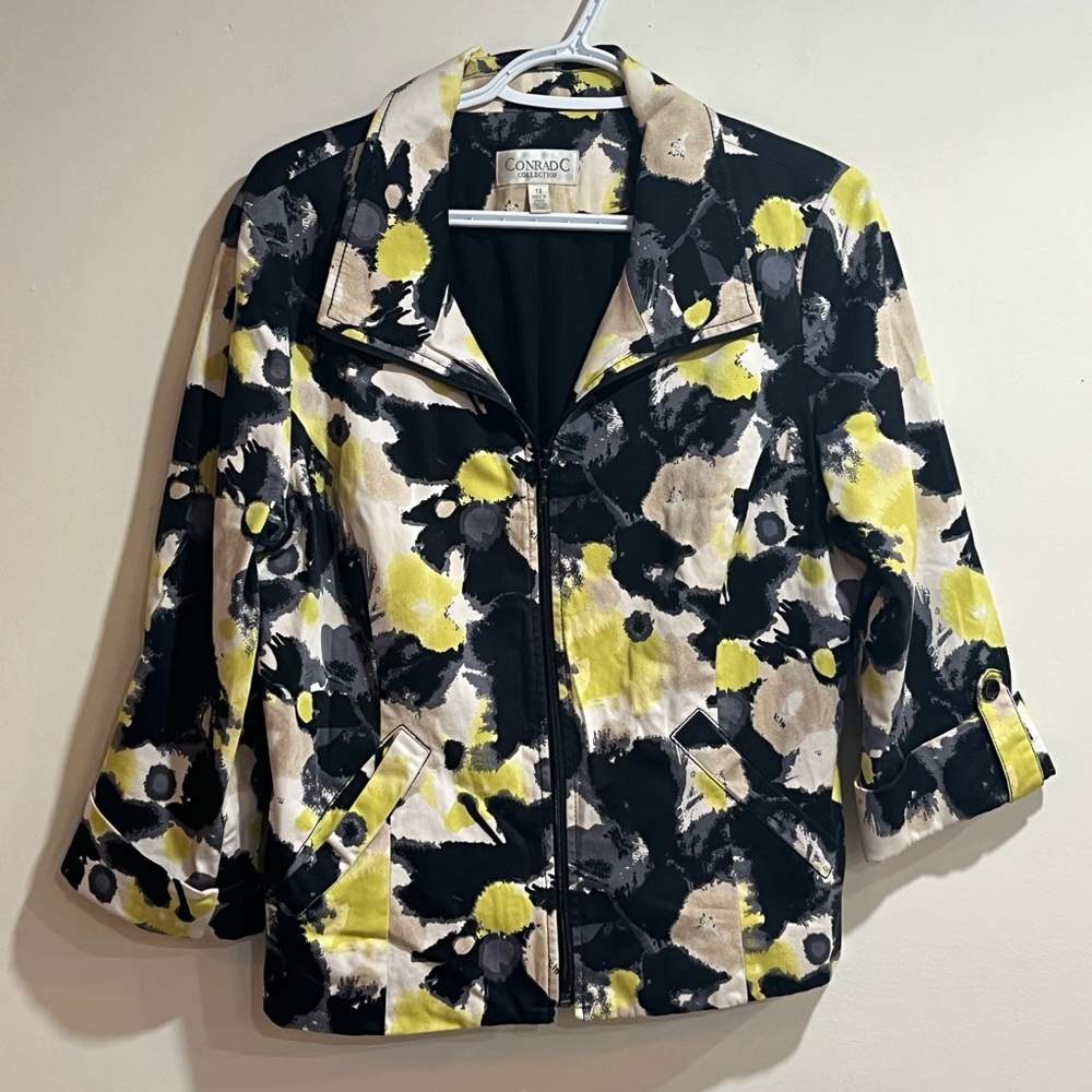 Conrad C Collection jacket sz 12 abstract floral full zip blazer